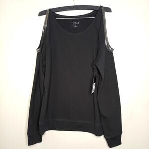 Guess Sweater Black Cold Shoulder SEQUINS New 90s Y2K Grunge Clubbing Baddie